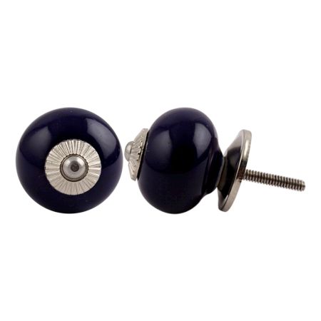 Navy Blue Silver Fitting Ceramic Knob